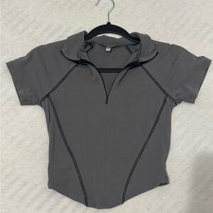 Gray Short Sleeve Zip-Up Top